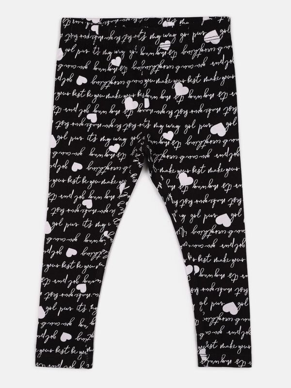 Girls Black Allover Printed Legging image number 1